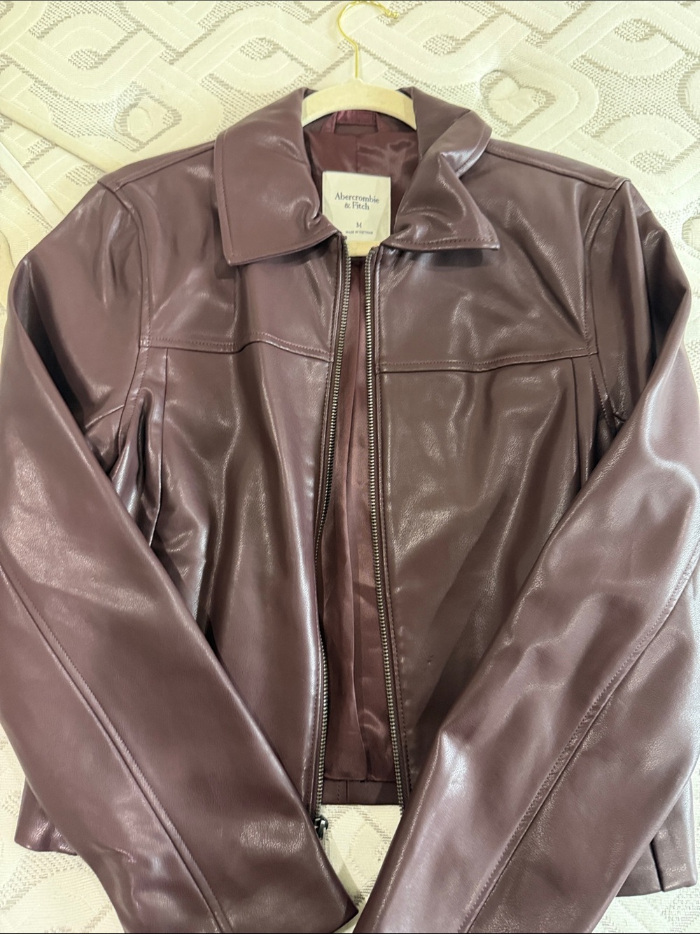Abercrombie & Fitch Women's Leather Jacket - Deep Mauve M